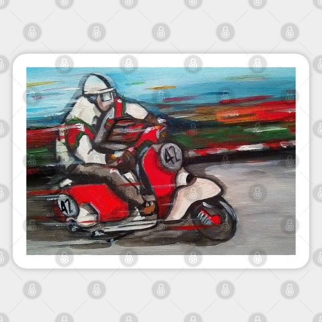 Retro Scooter, Classic Scooter, Scooterist, Scootering, Scooter Rider, Mod Art Sticker by Scooter Portraits